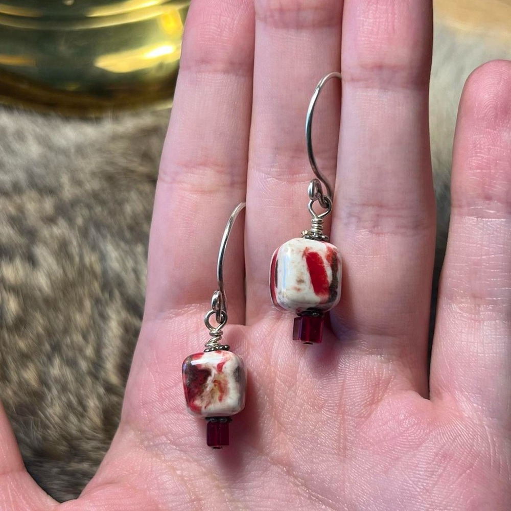 Sterling silver glass and crystal bead earrings